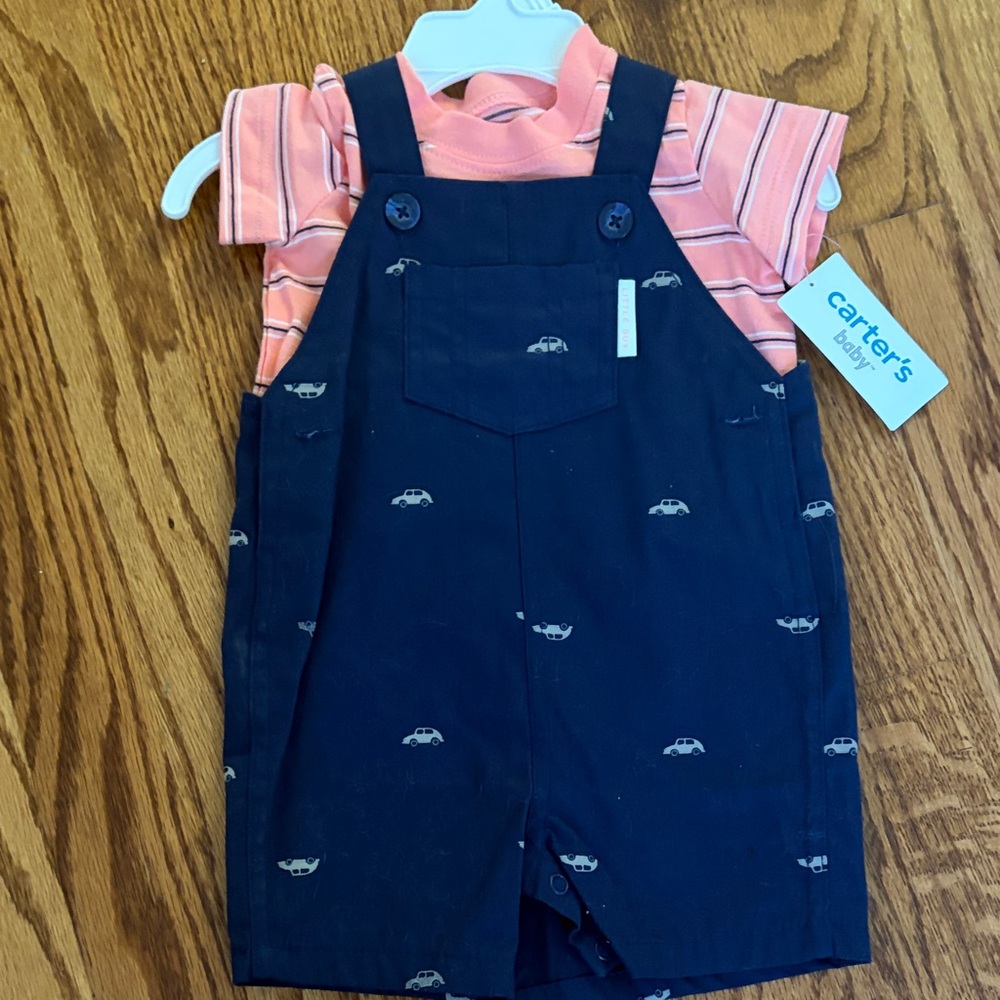 Carter's Navy Overalls with Pink Striped Shirt